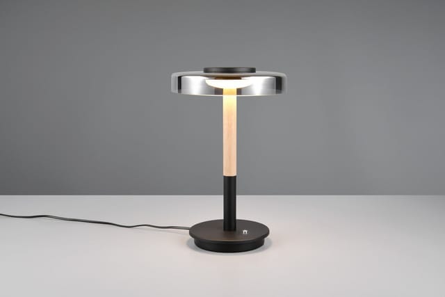 Dimmbare Led Tischleuchte Celeste Mit Holz & Glasschirm, Höhe 35cm