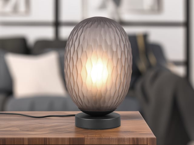 Tischleuchte Facette Mit Ovalem Lampenschirm Rauchglas, Höhe 28cm