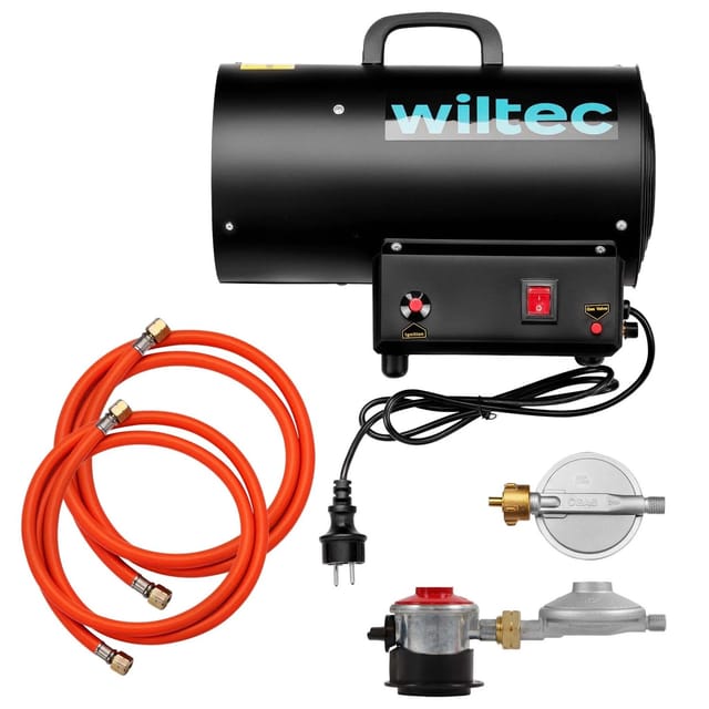 Gasheizgebläse 15 Kw Inkl. Gasdruckminderer Für Spanien 700 Mbar, Gas Heizkanone Mit 30 W Motor, Heißluftgenerator Aus Stahl, Lpg-betriebener Bauheizer - Wiltec