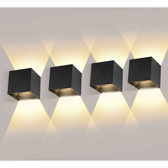 4er-pack 12-w-wandleuchten Für Den Innen- Und Außenbereich Mit Einstellbarem Abstrahlwinkel, 3000k Warmweiße Led-wandleuchte, Ip65 Wasserdichte Schwarze Wandlampe Für Wohnzimmer/schlafzimmer