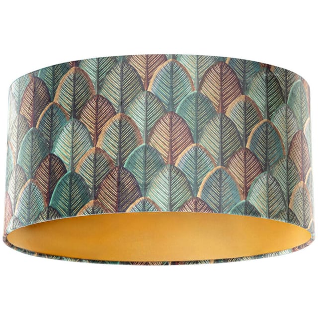 Samtlampenschirm Blattdesign Mit Goldener Innenseite Oval 50/33/25