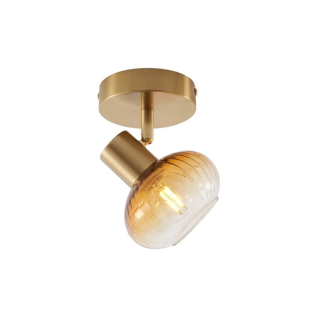 Moderne Deckenleuchte Gold Mit Rundem Bernsteinglas - Teddy