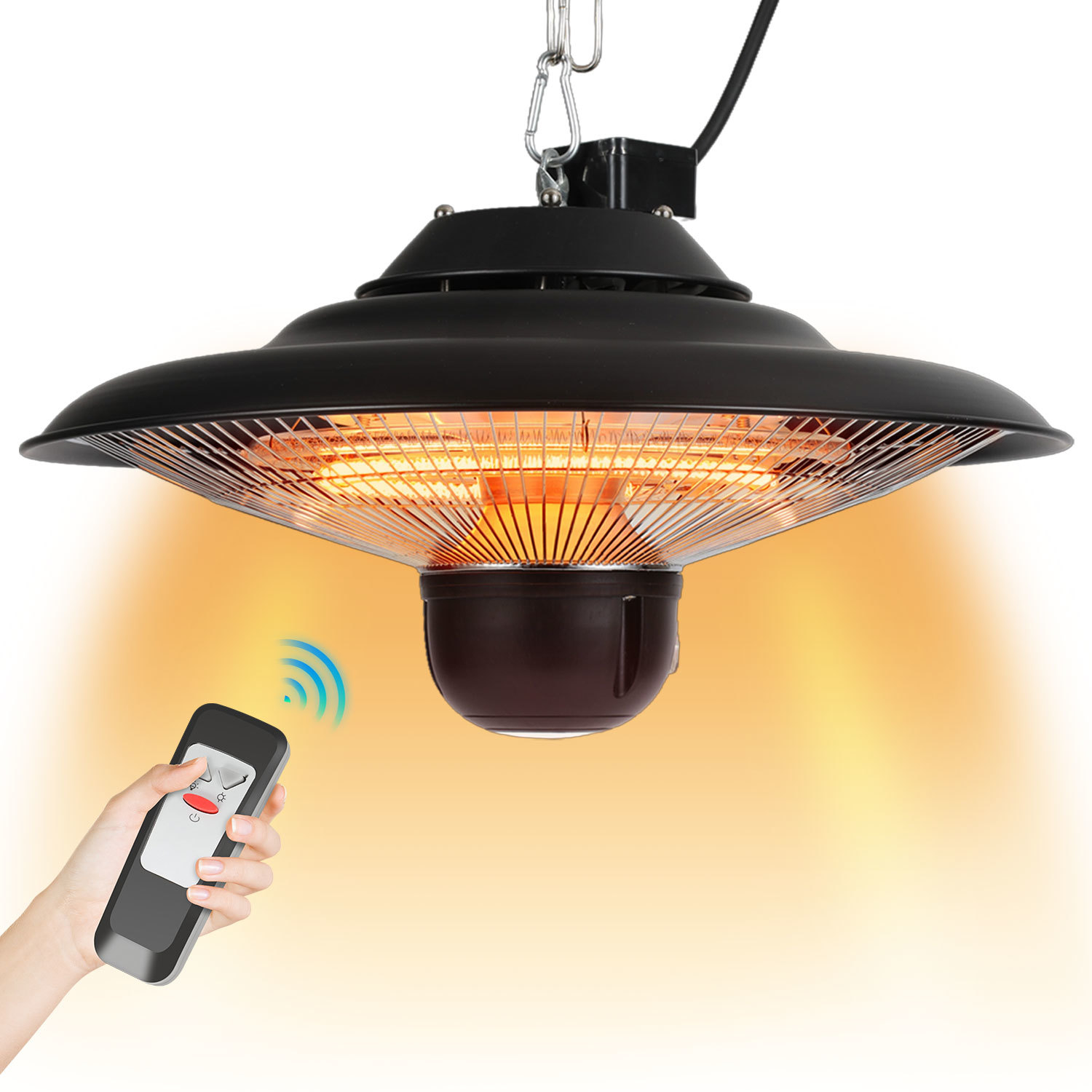 Jiubiaz Heizstrahler 1500w Deckenheizstrahler Carbon Mit Fernbedienung, Led-licht, 3 Heizstufen Für Terrasse