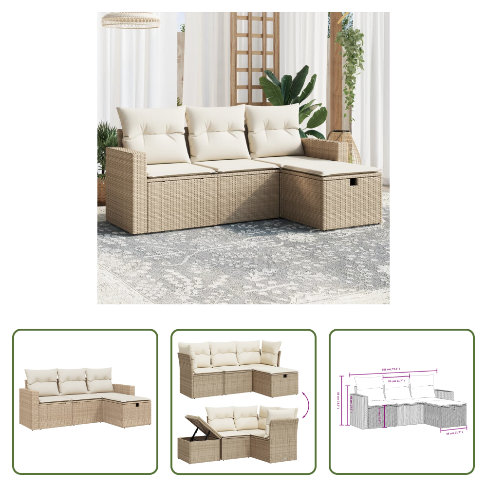 Vidaxl Rattanmöbel - 4-tlg. Garten-sofagarnitur Mit Kissen Beige Poly Rattan