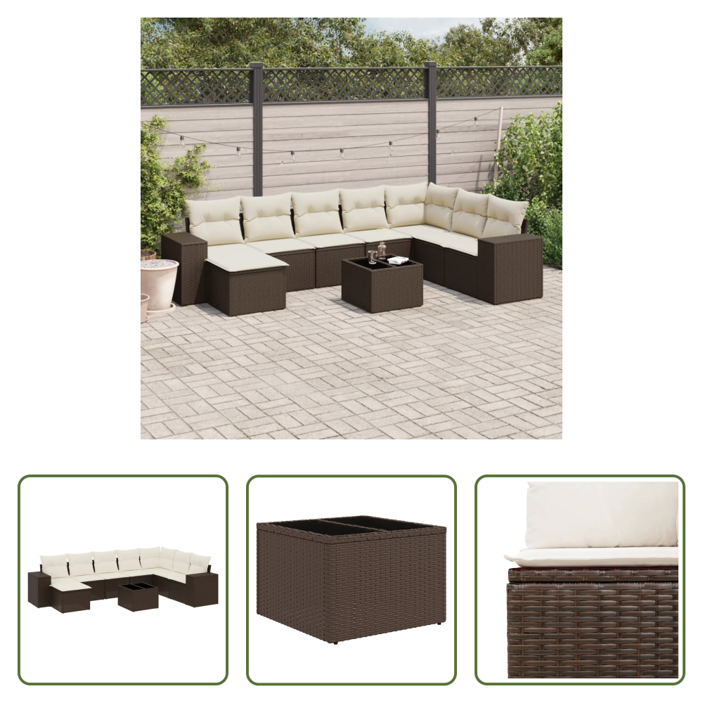 Vidaxl Gartensessel - 9-tlg. Garten-sofagarnitur Mit Kissen Braun Poly Rattan