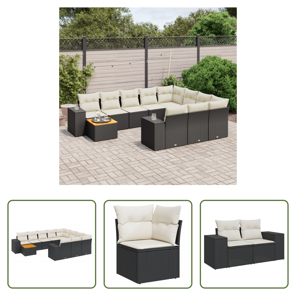 Vidaxl Rattanmöbel - 11-tlg. Garten-sofagarnitur Mit Kissen Schwarz Poly Rattan