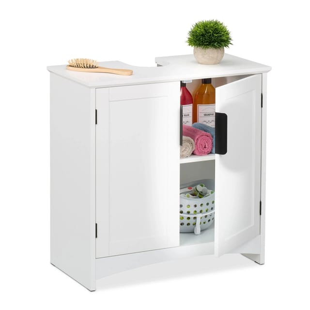 Waschbeckenunterschrank Mit 2 Türen, Hxbxt: 60 X 60 X 30 Cm, Aus Mdf, Badunterschrank Für Waschbecken, Weiß - Relaxdays
