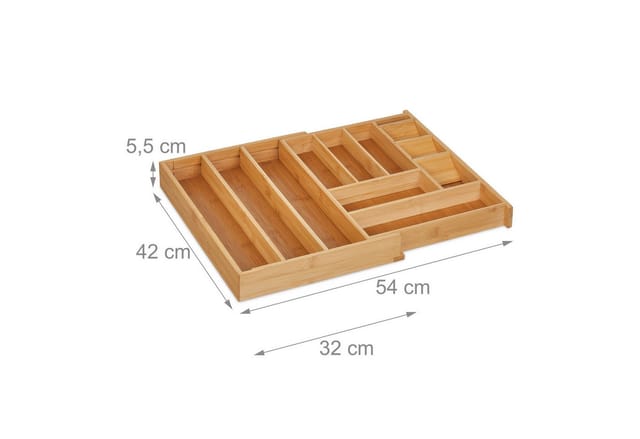 Relaxdays - Besteckkasten, Ausziehbar, 8–11 Fächer, Hxbxt: 5,5 X 32–54 X 42 Cm, Bambus & Mdf, Schubladeneinsatz, Natur