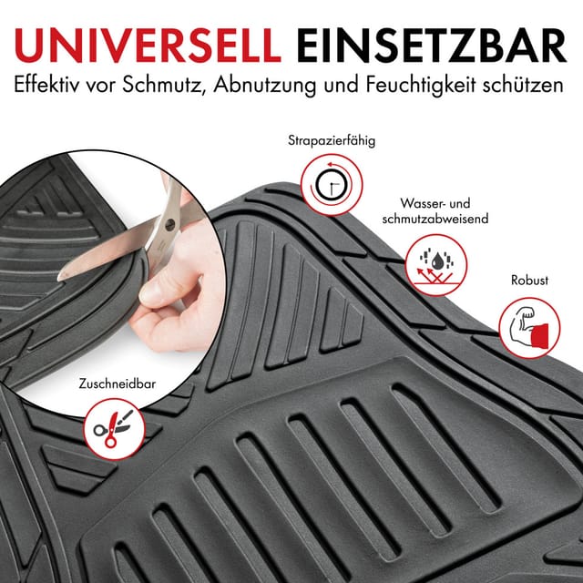Walser - Universal Fußmatten Herkules Zuschneidbar Schwarz 4-teilig Fußmattenset