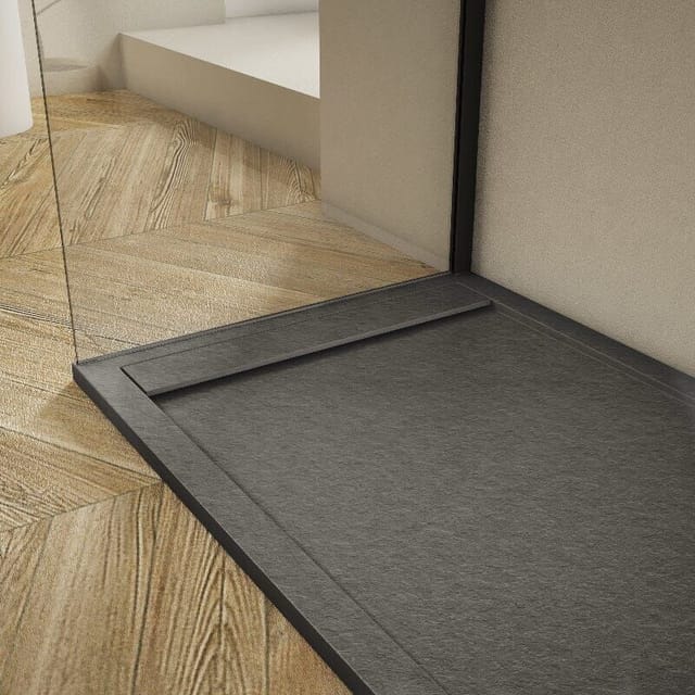 Extra Flache Duschwanne Ribera Schieferoptik Anthrazit 90x200cm