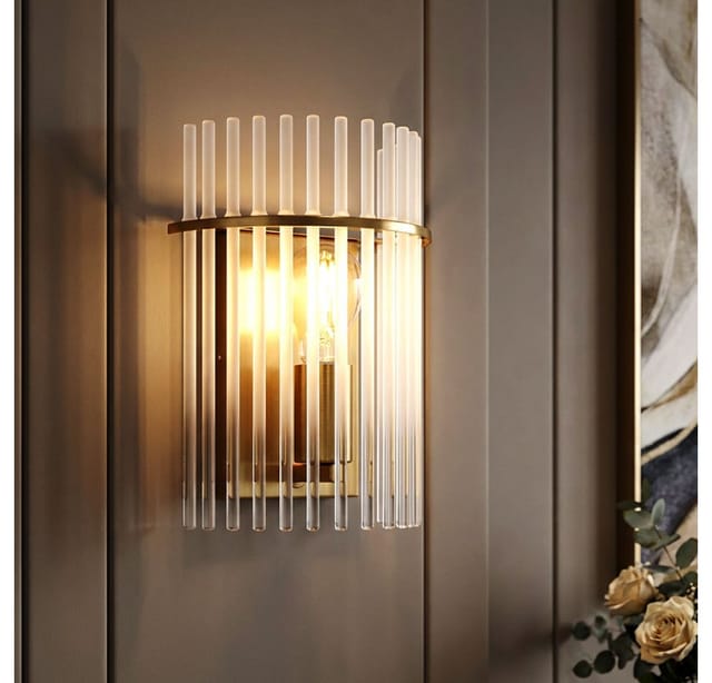 Wandleuchte Glasstäbe Wohnzimmerlampe Gold Opal Wandlampe Schlafzimmer, Metall, E27 Fassung, Lxbxh 12,5x25x26 Cm