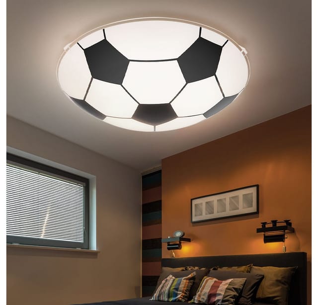 Kinderzimmerlampe Deckenleuchte Schlafzimmerleuchte Deckenlampe Fußball, Metall Glas Schwarz Weiß, Dimmbar Fernbedienung Rgb Led Farbwechsel, 8,5w 806lm 3000k Warmweiß, D 30 Cm