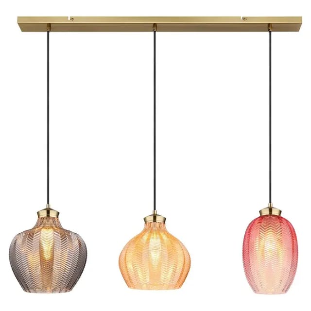 Pendelleuchte Hängelampe Deckenleuchte Esszimmerlampe Metall Gold Glas L 90 Cm