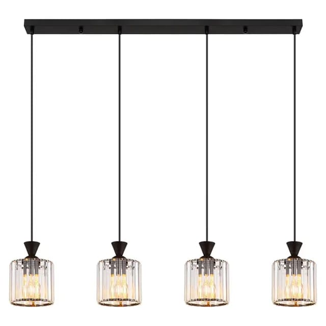 Esszimmerleuchte 4-flammig Kristalllampe Hängelampe Esszimmerleuchte Schwarz, Metall, 4x E27 Fassung, Lxbxh 86x13x120 Cm