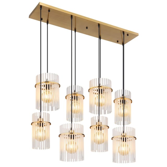 Pendelleuchte Hängelampe Deckenleuchte Esszimmerlampe Glas Gold 8-flammig