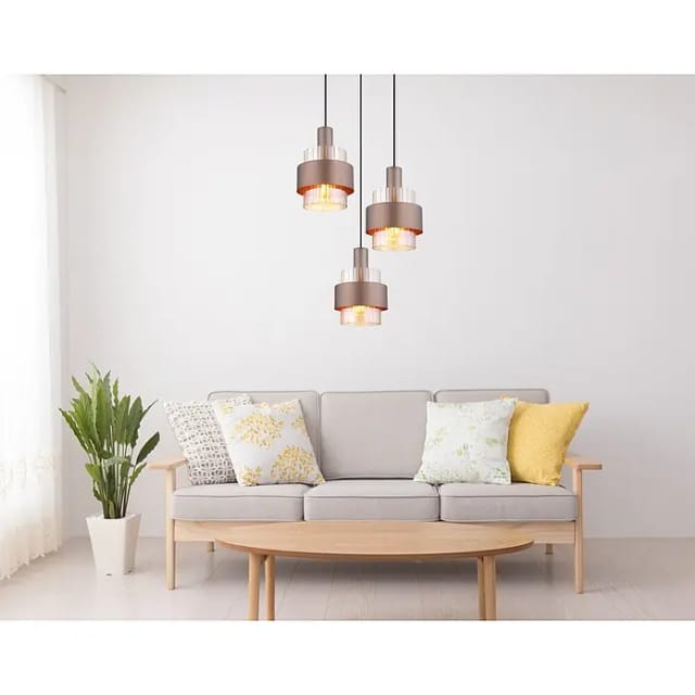 Pendelleuchte Deckenlampe Hängelampe Esszimmerlampe Glas Amber 3-flammig