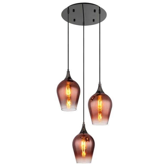 Pendelleuchte Hängelampe Deckenleuchte Esszimmer Metall Glas Rot 3-flammig