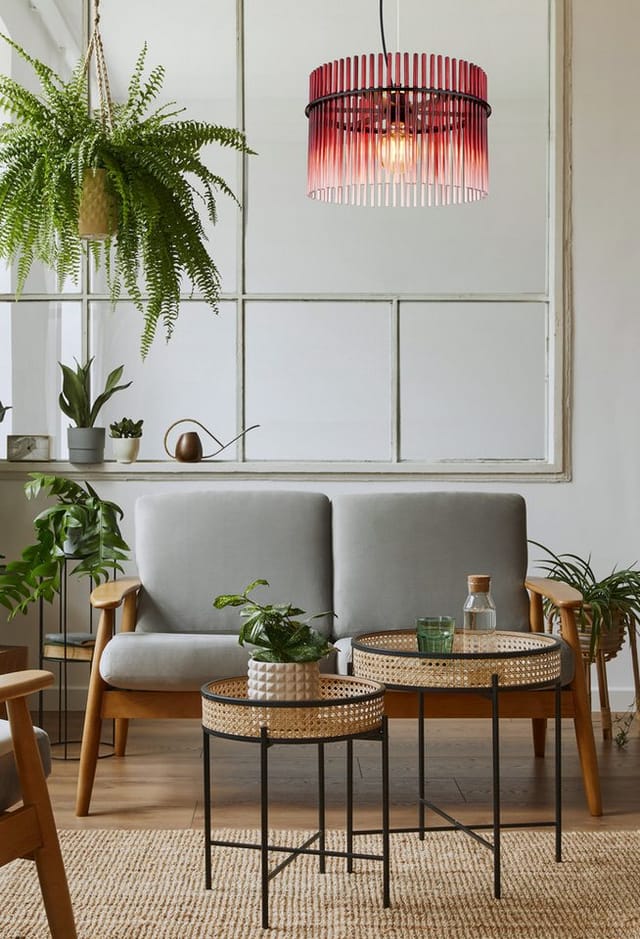 Globo Lighting - Hängelampe Esstischleuchte Glasstäbe Rot Brombeer Pendelleuchte Wohnzimmerlampe, Schwarz, 1x E27, Dxh 40 X 150 Cm
