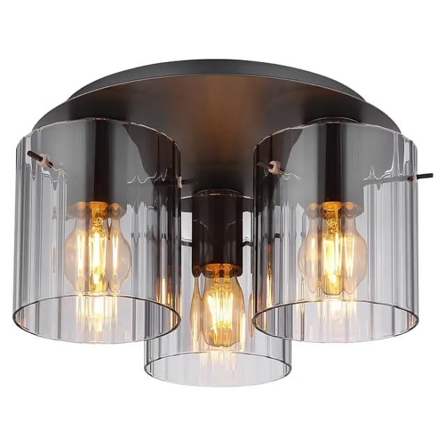 Deckenlampe Deckenleuchte Wohnzimmerlampe Grau 3 Flammig Glas Rauchfarben D 37cm