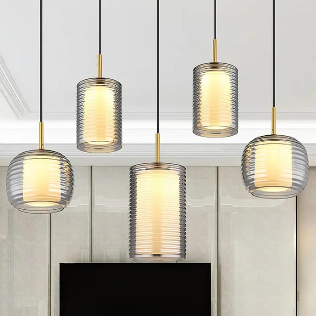 Pendelleuchte Hängelampe Deckenlampe Led Designleuchte 5-flammig Glas Rauchfarbe