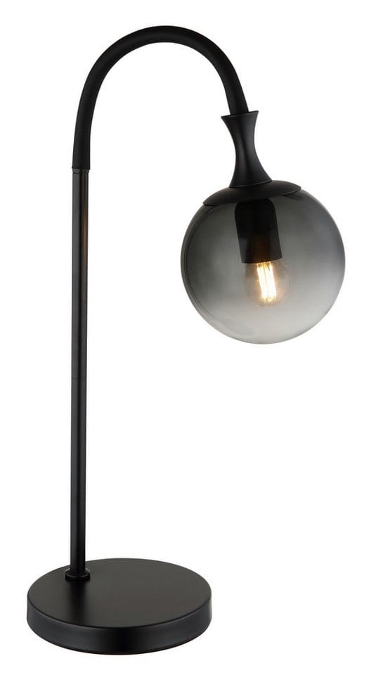 Tischlampe Rauchglas Tischleuchte Kugel Beistelllampe Schwarz Wohnzimmerlampe, Metall, 1x E27, Bxh 22,5 X 57,5 Cm