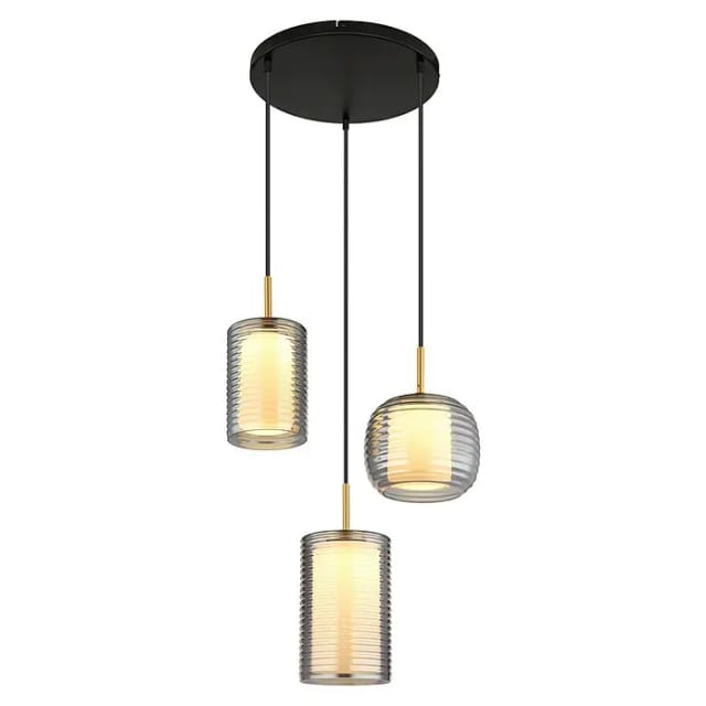 Pendelleuchte Hängelampe Deckenlampe Led Designleuchte 3-flammig Glas Rauchfarbe