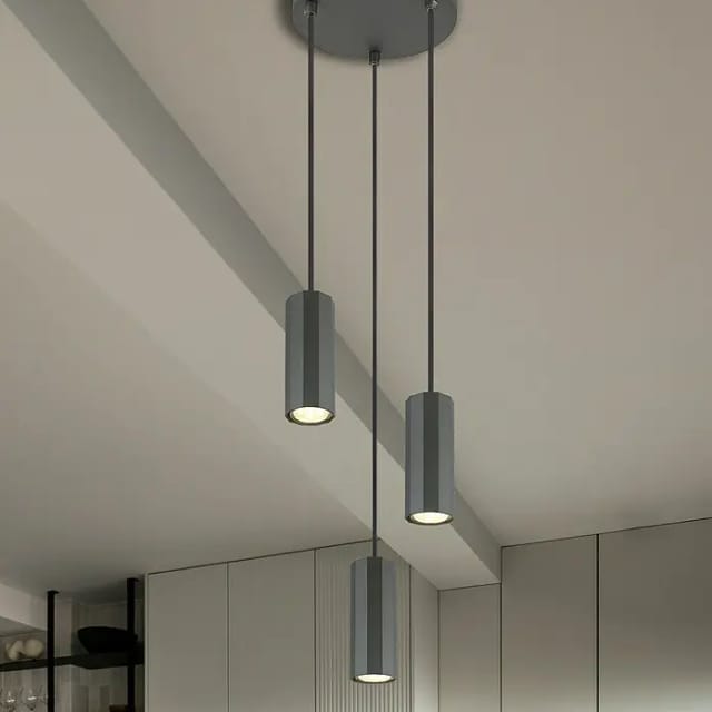 Hängeleuchte Grau Matt Pendelleuchte 3 Flammig Esszimmerleuchte Hängelampe, Alu Metall, 3x Gu10 Fassungen, Dxh 21x120 Cm