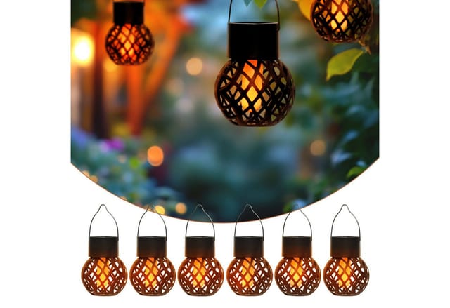 Solar Mini Hängeleuchten 9 X 7 Cm Mit Flammeneffekt - 6er Set - Led Laternen Klein Zum Hängen Für Außen