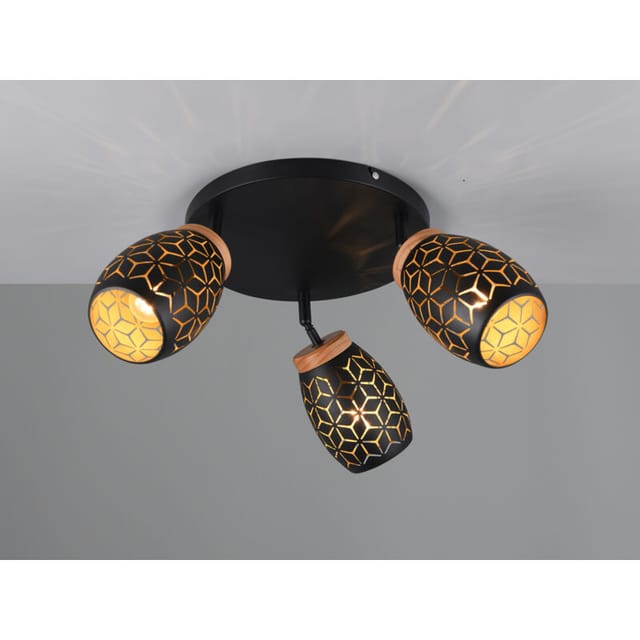 Reality Leuchten - Deckenstrahler Bidar Schwarz Gold 3-flammig Mit Stanzmuster, Ø58cm