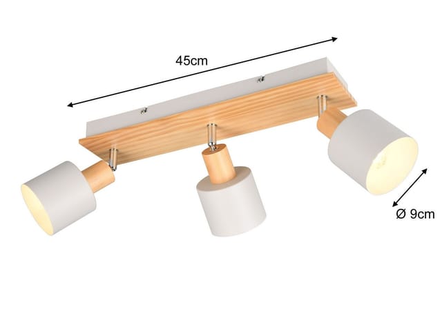 Led Deckenstrahler Hellgrau Mit Holz 3-flammig, Breite 45cm