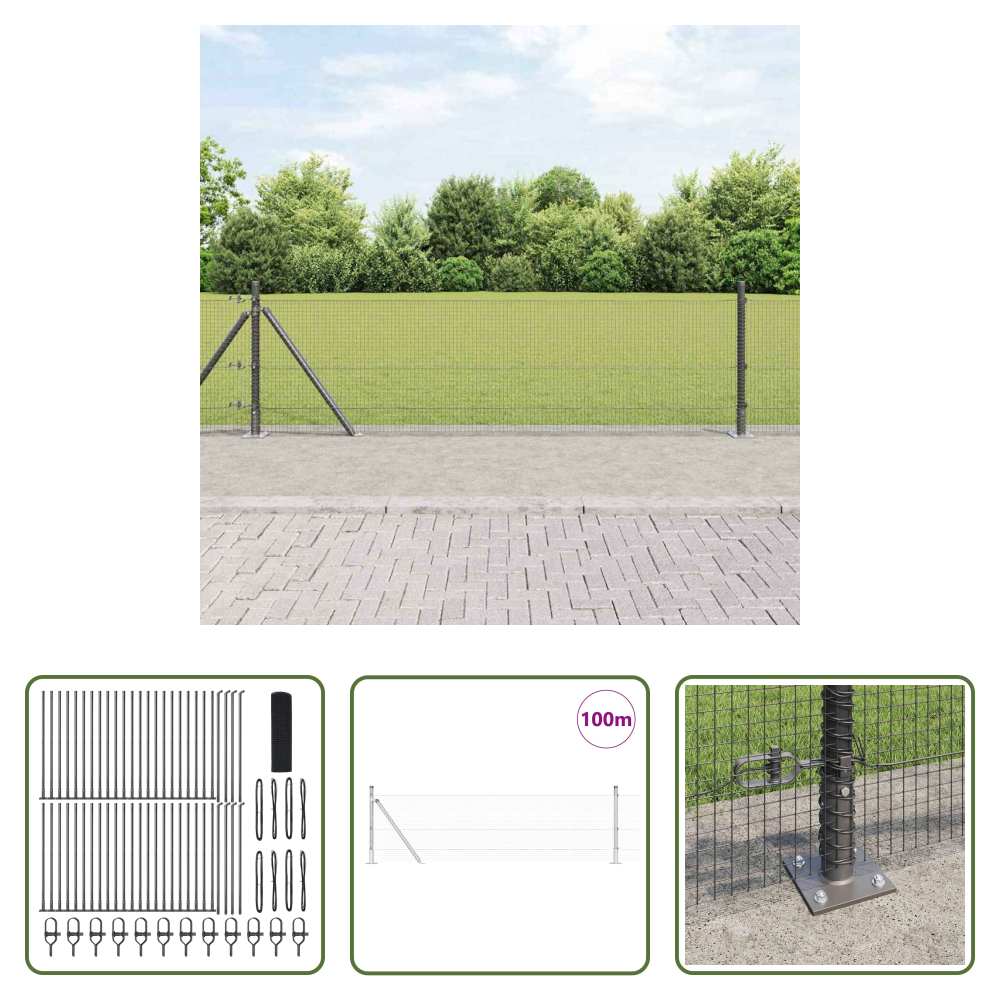Vidaxl Stahlzaunpfosten - Zaunpfosten Grau 100 X 0,5 M (16 X 16 Mm Maschen) Stahl Und Pvc