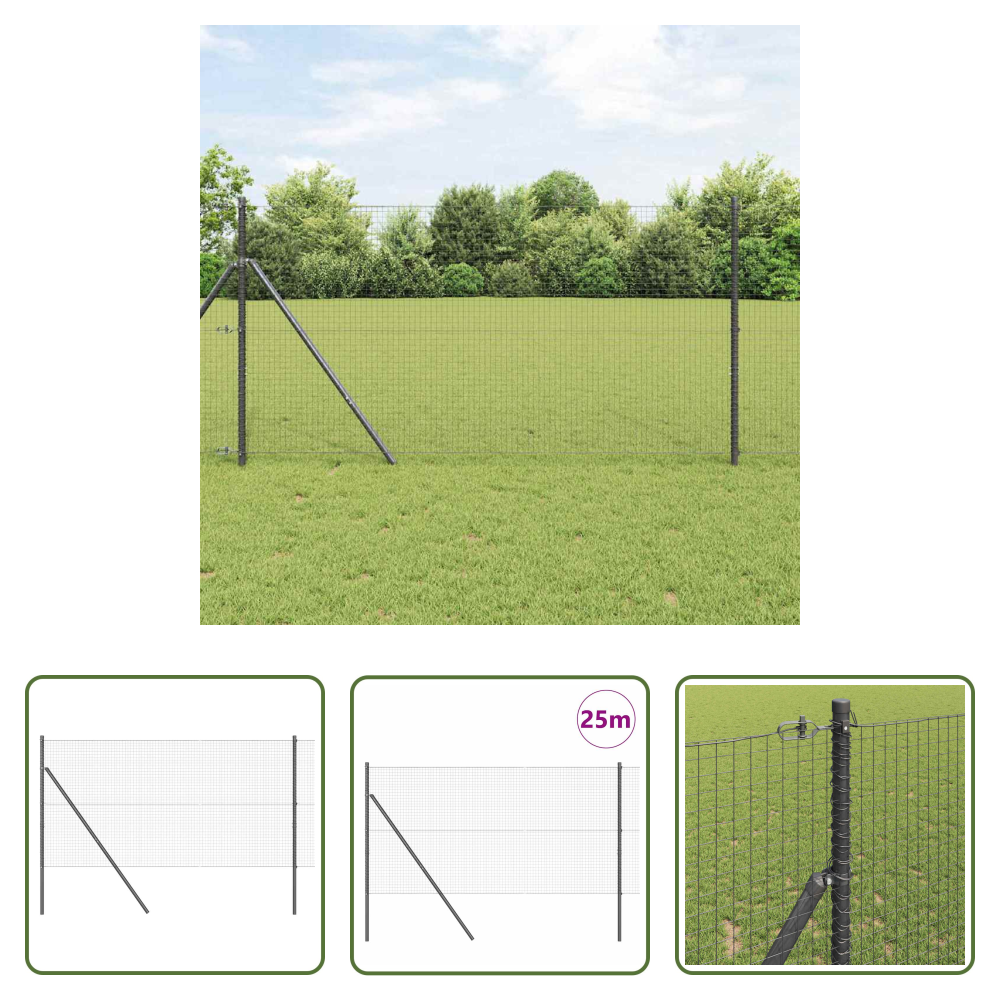 Vidaxl Stahlzaunpfosten - Zaunpfosten Grau 25 X 1,4 M (25 X 25 Mm Maschen) Stahl Und Pvc