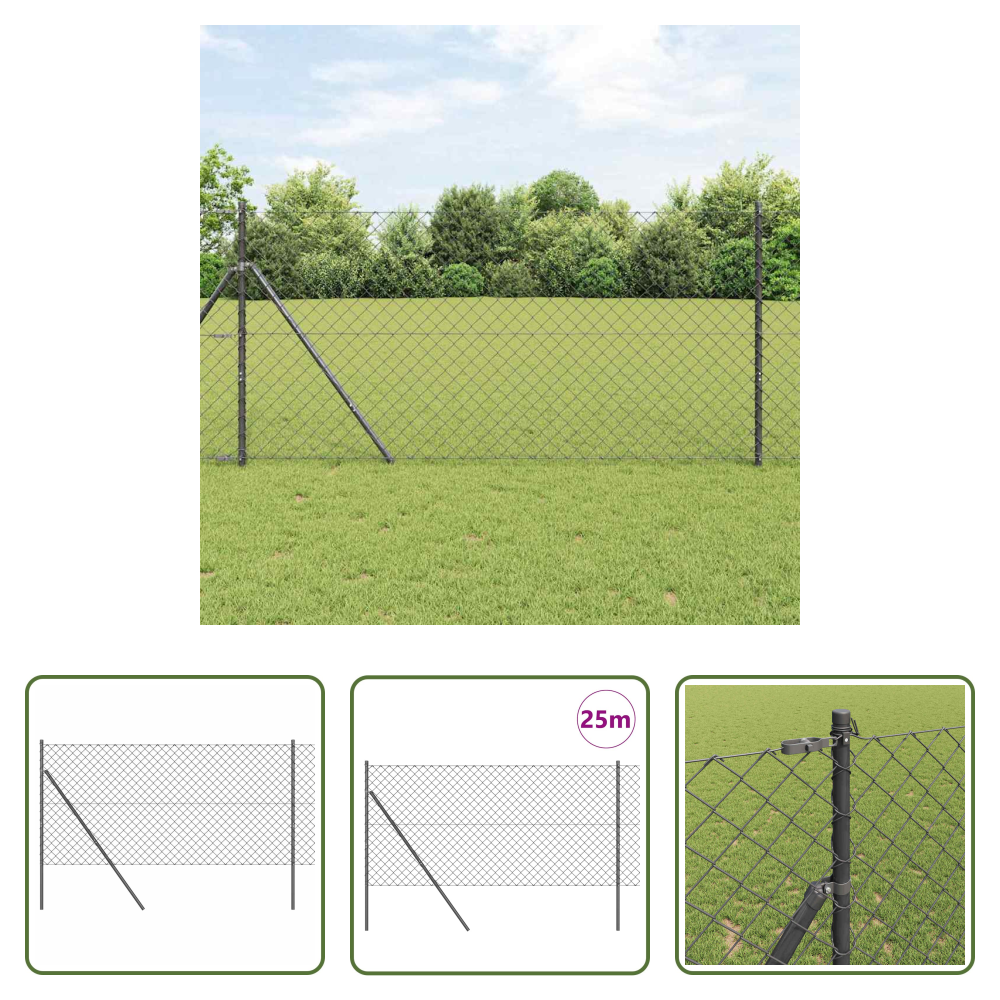Vidaxl Stahlzaun - Zaunpfosten Grau 25 X 1 M (60 X 60 Mm Maschen) Stahl