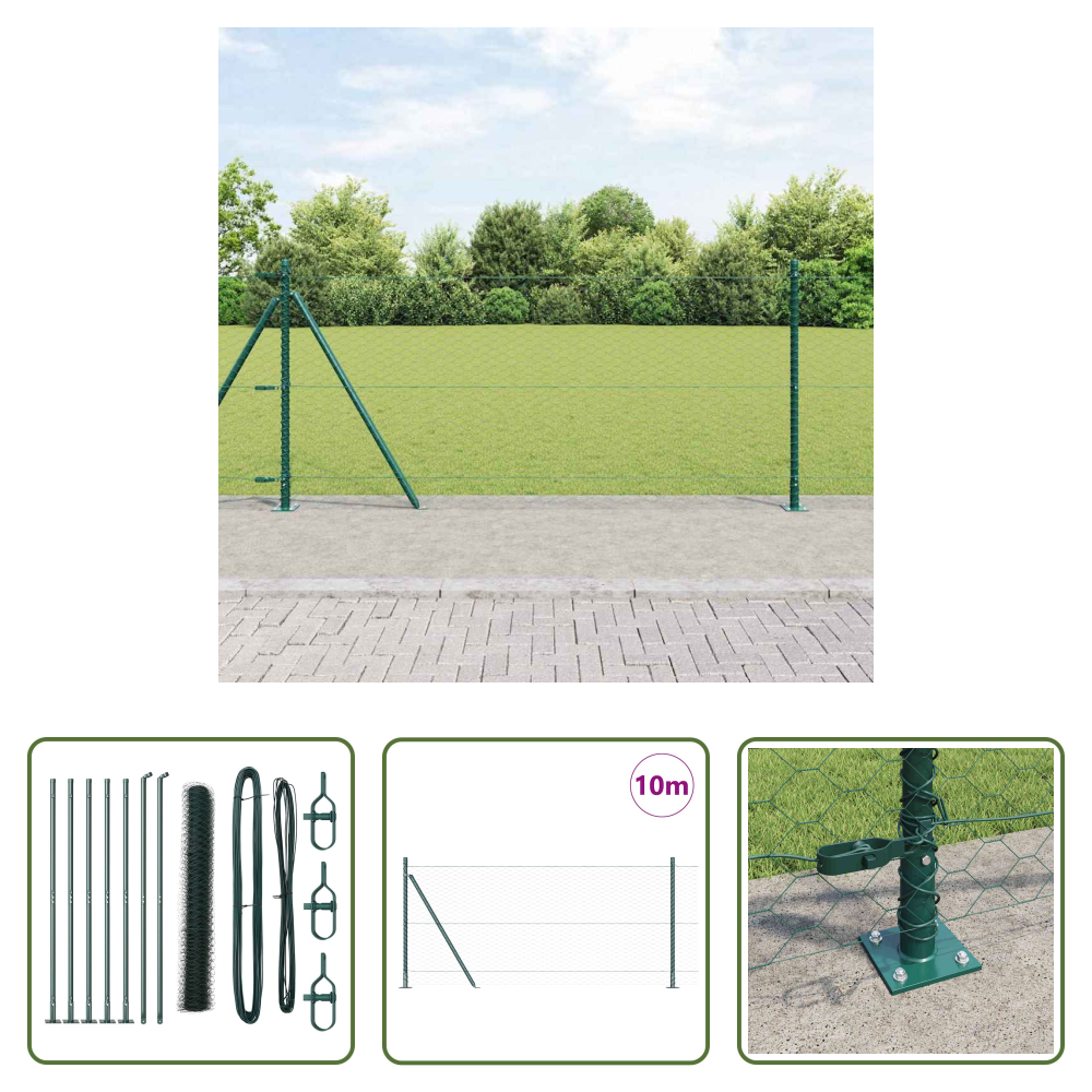 Vidaxl Außenpfosten - Zaunpfosten Grün 10 X 1 M (36 Mm Maschen) Stahl Und Pvc