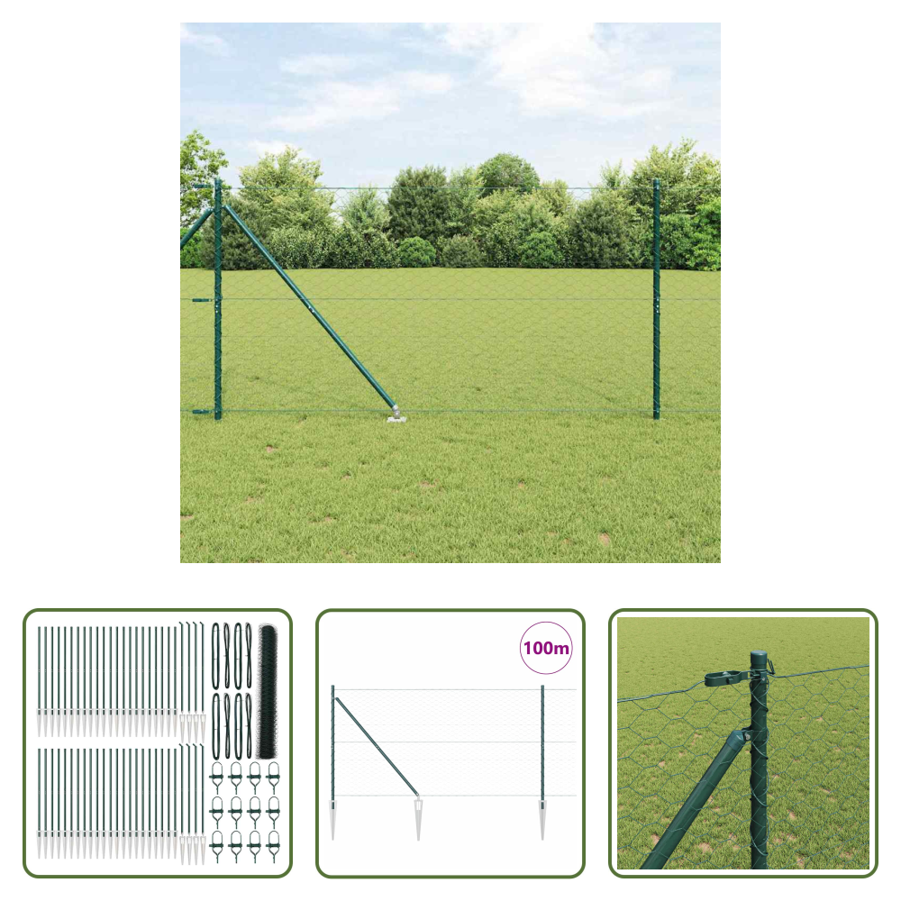Zaunpfosten - Zaunpfosten Grün 100 X 1,2 M (50 Mm Maschenweite) Stahl Und Pvc