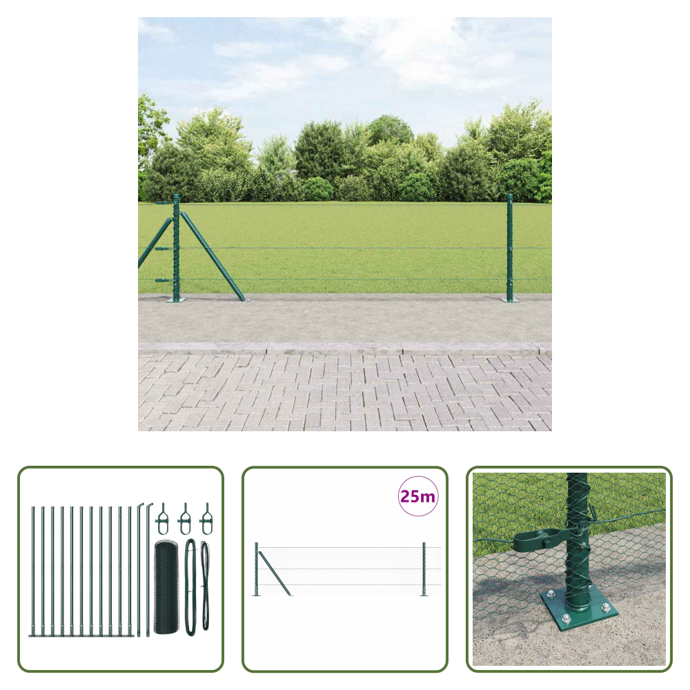 Vidaxl Außenpfosten - Zaunpfosten Grün 25 X 0,6 M (13 Mm Maschen) Stahl Und Pvc