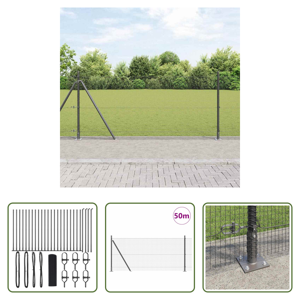 Vidaxl Stahlzaunpfosten - Zaunpfosten Grau 50 X 1 M (16 X 16 Mm Maschen) Stahl Und Pvc