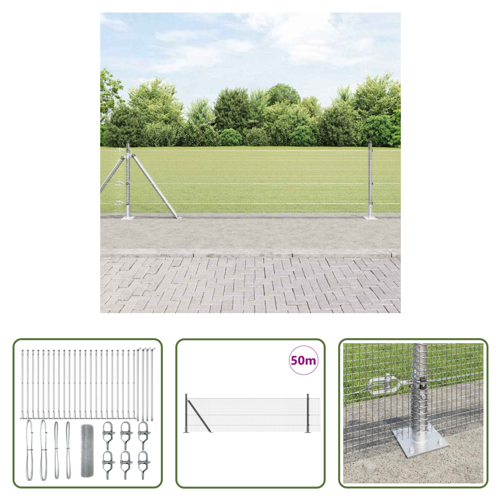 Stahl - Zaunpfosten Silber 50 X 0,4 M (12 X 12 Mm Maschen) Stahl