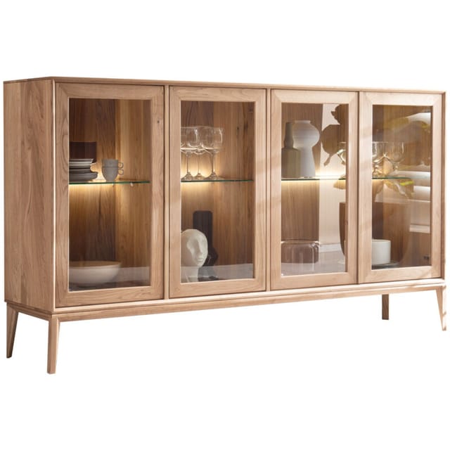 Sideboard Mit Vitrinentüren Inkl. Beleuchtung Eiche Massiv Geölt Cuneo-137