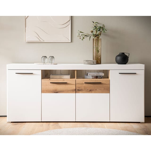 Lomadox - Sideboard Inkl. Beleuchtung 200 Cm Breit Weiß Mit Eiche Sutton-61