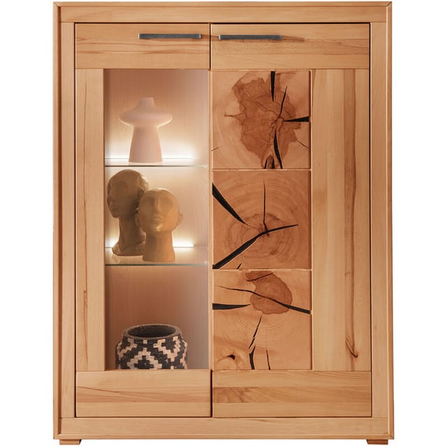 Highboard 103cm Breit Mit Beleuchtung, Kernbuche Massiv Geölt, Montiert, Winnipeg-69