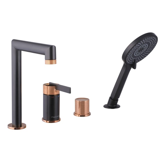 Paulgurkes - Wannenrandarmatur Matt-schwarz Rose-gold 4-loch-armatur