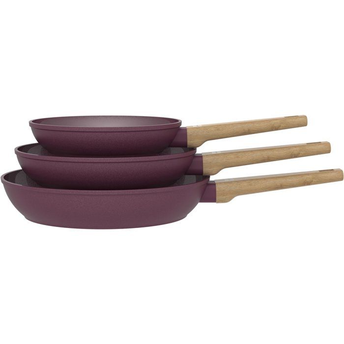 Set Aus 3 Pfannen - Arthur Martin - 20-24-28 Cm - Keramikbeschichtung - Für Alle Herdarten, Einschließlich Induktion – Holzoptik-griff