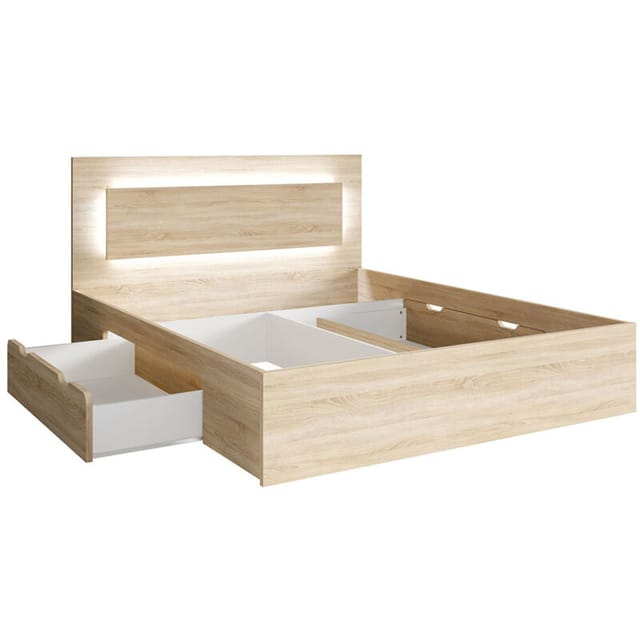 Bett 180x200 Cm In Eiche Faido-166, Kopfteil Mit Led-beleuchtung