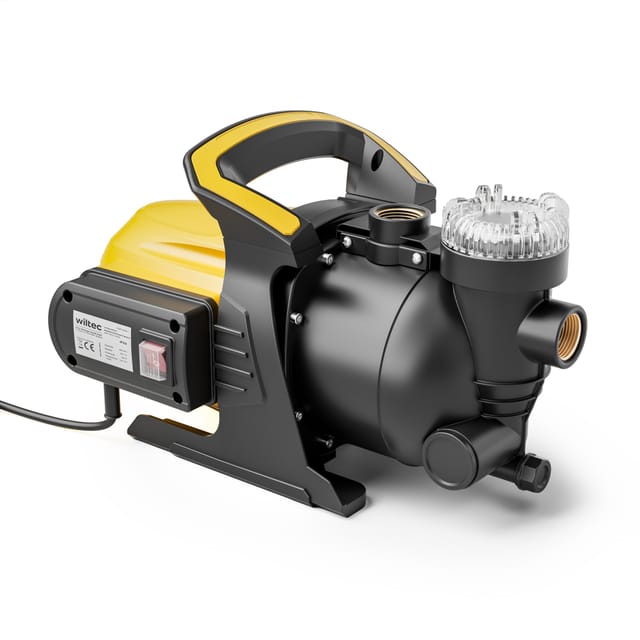 Wiltec Gartenpumpe 1200 W Mit Kunststoff-pumpengehäuse 3800 L/h, Wasserpumpe Mit Vorfilter, Bewässerungspumpe Mit Tragegriff Für Gartenteich, Regenfass, Brunnen Und Zisterne