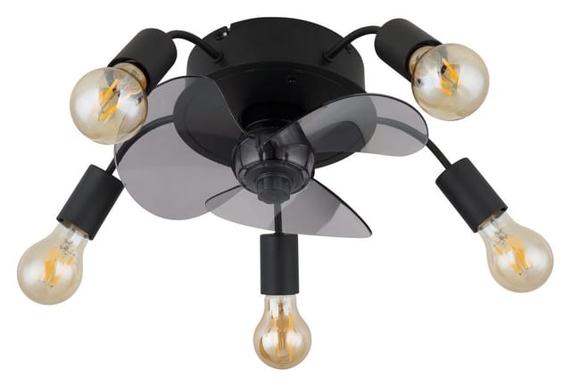 Deckenventilator Vor-rücklauf Ventilator Fernbedienung Timer Lüfter Wohnzimmer 3-stufen, Schwarz Rauch, 5x E27 Fassung, D 42 Cm
