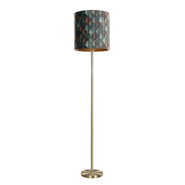 Stehleuchte Messing Mit Samtlampenschirm Blattdesign Und Goldener Innenseite - Simplo