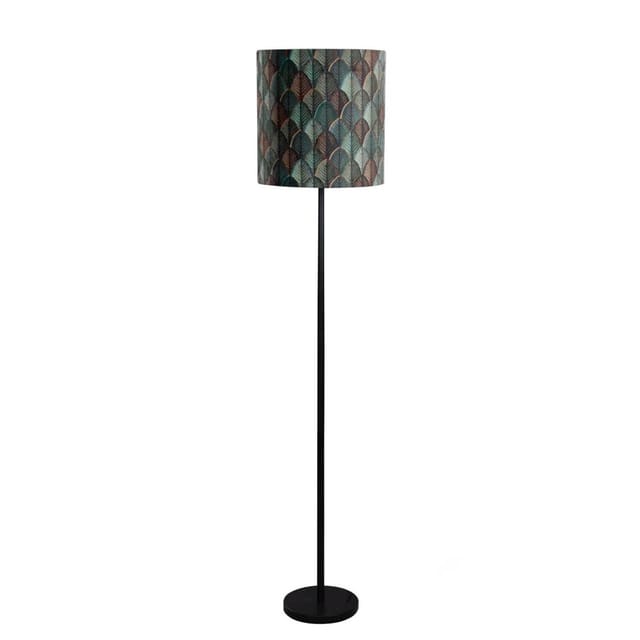 Stehleuchte Schwarz Mit Samtlampenschirm Blattdesign Und Goldener Innenseite - Simplo