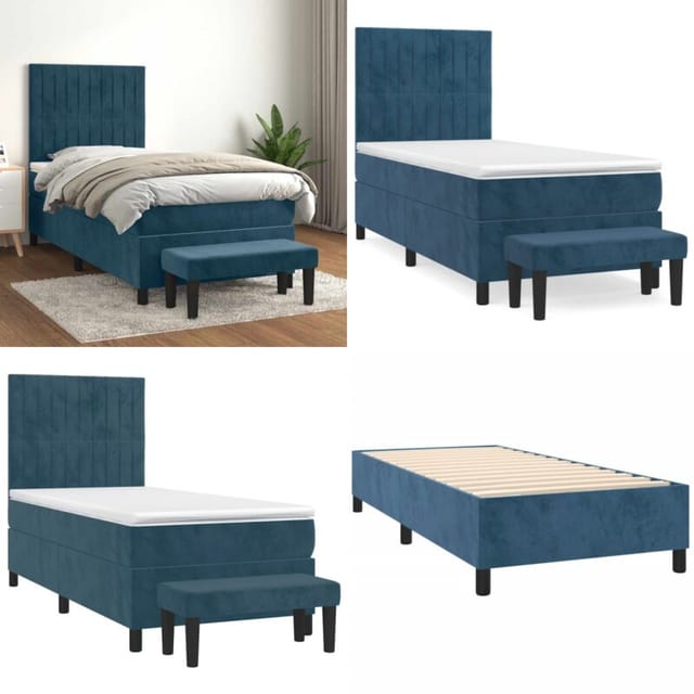 Boxspringbett Mit Matratze Dunkelblau 90x190 Cm Samt - Samtbett - Boxspringbett - Doppelbett - Bettauflage - Nachttischlampe - Home & Living