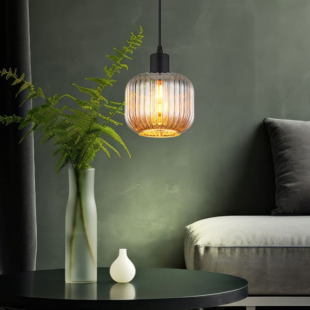 Nowa - Pendelleuchte Rauchglas Esszimmerleuchte Schwarz Hängelampe Retro Glas, Metall, E14 Fassung, Dxh 15x120 Cm